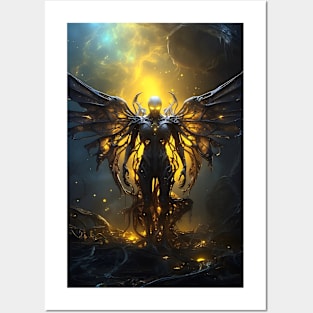 Archangel Yellow Glow Cosmic Fallen Futuristic Posters and Art